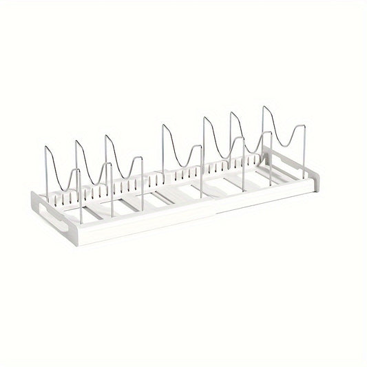Pot Organizer Rack Adjustable Expandable Kitchen Cabinet Pots and Pans Organizer with Adjustable Dividers Easy Storage Organization for Kitchen Home White Gray