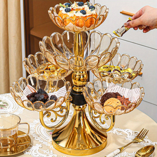 Crystal Rotating Fruit Plate Set 5-Tier – Luxury Round Multi-Layer Snack Candy Dish Bowl for Living Room Coffee Table Home Decor European Style Elegant Dessert Display Centerpiece Gift