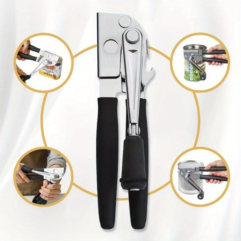 Heavy-Duty Manual Can Opener with Lever - Stainless Steel Construction, Non-Slip Grip - Commercial & Home Kitchen Use - Easy Can Opening Tool for Restaurants, Households - Durable Can Opener for Heavy-Duty Cans & Bottles, Restaurant Equipment, Ergonomic H