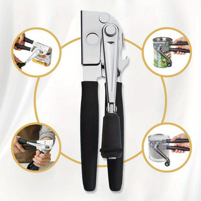 Heavy-Duty Manual Can Opener with Lever - Stainless Steel Construction, Non-Slip Grip - Commercial & Home Kitchen Use - Easy Can Opening Tool for Restaurants, Households - Durable Can Opener for Heavy-Duty Cans & Bottles, Restaurant Equipment, Ergonomic H