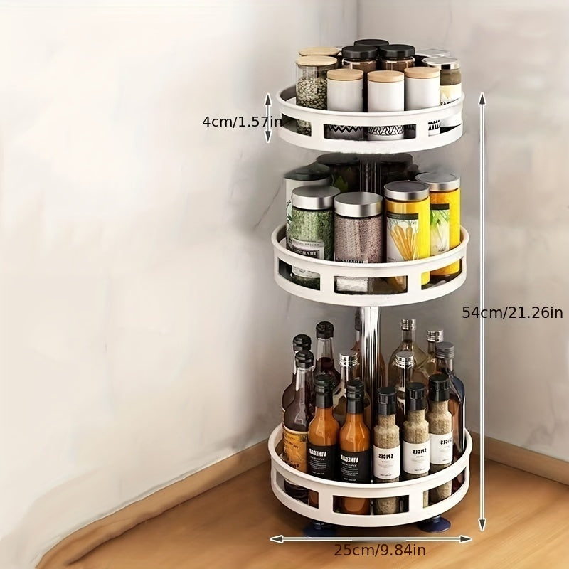 3-layer Rotatable Kitchen Seasoning Rack | Metal Turntable, Carbon Steel, Multipurpose Spice and Seasoning Storage Rack, Spice Jar Organizer for Kitchen, Kitchen Additions by YX&ST, Utility Racks