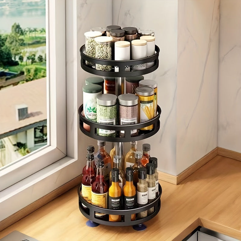 3-layer Rotatable Kitchen Seasoning Rack | Metal Turntable, Carbon Steel, Multipurpose Spice and Seasoning Storage Rack, Spice Jar Organizer for Kitchen, Kitchen Additions by YX&ST, Utility Racks