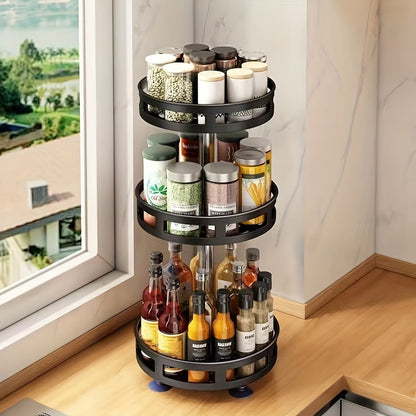 3-layer Rotatable Kitchen Seasoning Rack | Metal Turntable, Carbon Steel, Multipurpose Spice and Seasoning Storage Rack, Spice Jar Organizer for Kitchen, Kitchen Additions by YX&ST, Utility Racks