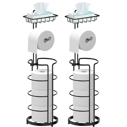 1/2 Toilet Paper Storage Rack, Single Floor Standing Toilet Paper Rack With Shelf, Independent Bathroom Paper Organizer With 4 Rolls Of Paper, Suitable For Balcony, Bedroom, Toilet, Courtyard, Toilet Paper Storage, Bathroom Accessories - Black