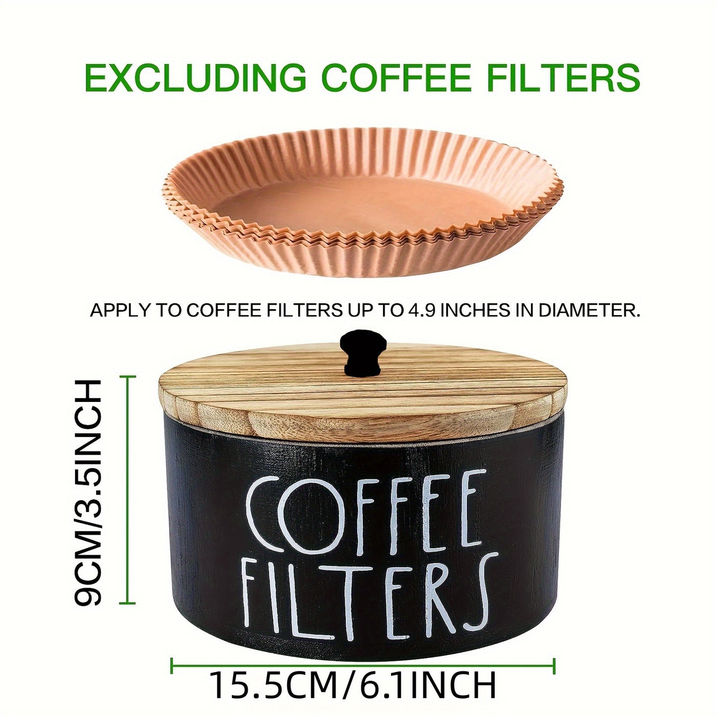 Wooden Coffee Filter Holder with Lid | Rustic Farmhouse Coffee Filter Storage Container | Solid Wood Coffee Bar Organizer for Countertop | Vintage Style Decorative Coffee Accessory Box Black & White