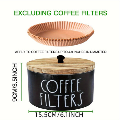 Coffee Filter Holder with Lid Rustic Wooden Storage Box for Coffee Filters and Accessories Farmhouse Style Countertop Organizer Dust-Proof Hardwood Container for Coffee Bar Kitchen Decor
