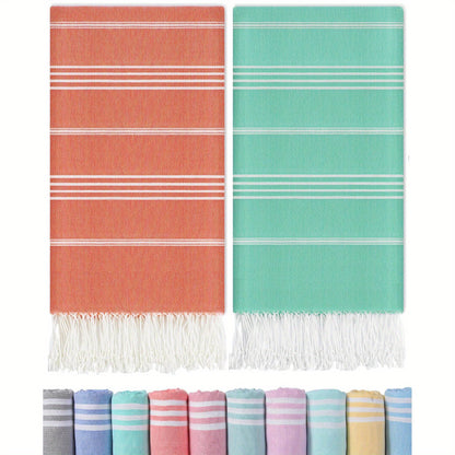 2pcs Turkish Beach Towels Pool Swim Bath Towel Sand Free Quick Dry Oversized Sandproof Compact Lightweight Extra Large Cruise Ship Essential Vacation Must Haves Travel Camping Mom Father Teacher Retirement Graduation Men Women Gift Cuisine Vacation