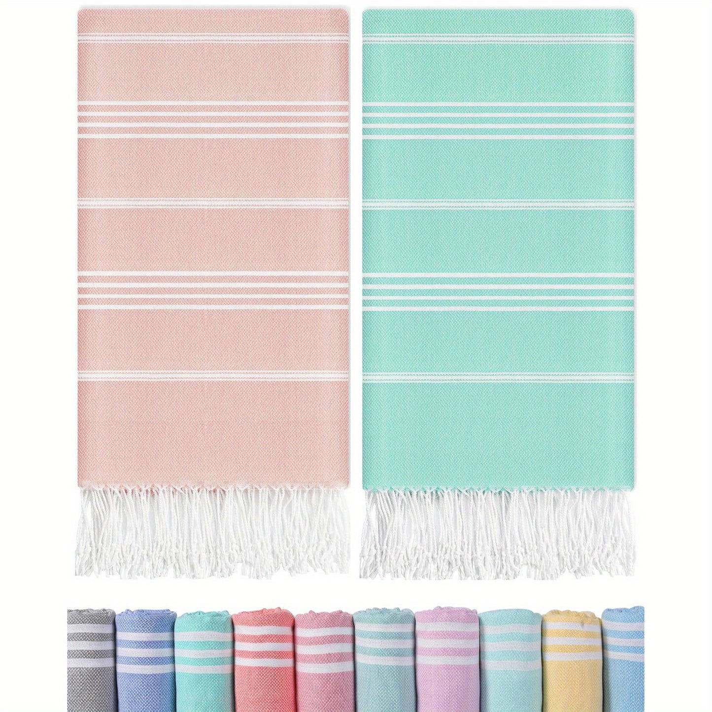 2pcs Turkish Beach Towels Pool Swim Bath Towel Sand Free Quick Dry Oversized Sandproof Compact Lightweight Extra Large Cruise Ship Essential Vacation Must Haves Travel Camping Mom Father Teacher Retirement Graduation Men Women Gift Cuisine Vacation