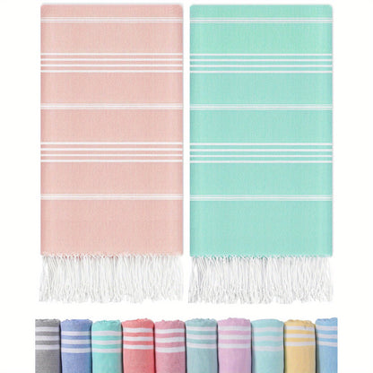 2pcs Turkish Beach Towels Pool Swim Bath Towel Sand Free Quick Dry Oversized Sandproof Compact Lightweight Extra Large Cruise Ship Essential Vacation Must Haves Travel Camping Mom Father Teacher Retirement Graduation Men Women Gift Cuisine Vacation
