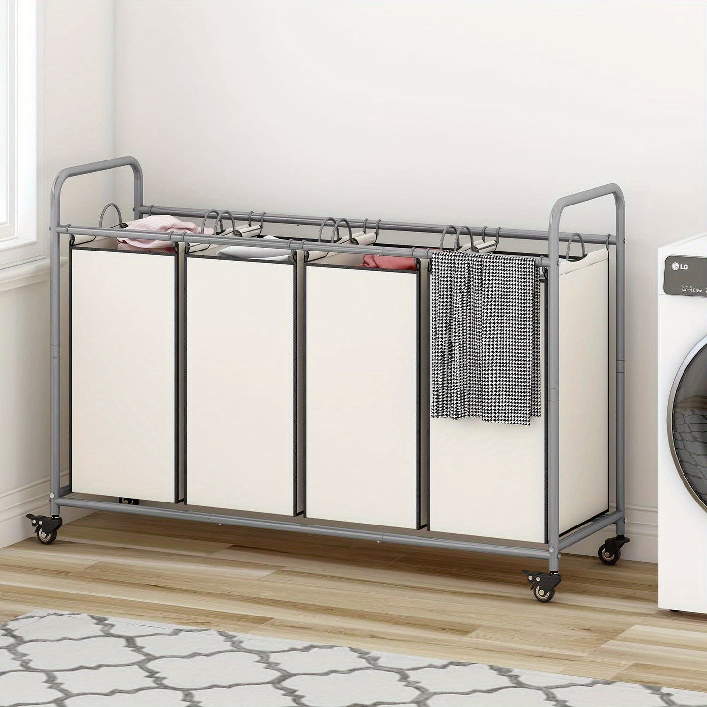 SUOERNUO Laundry Basket 4 Bag Sorter Laundry Hamper Cart with Heavy Duty Rolling Lockable Wheels and Removable Bags