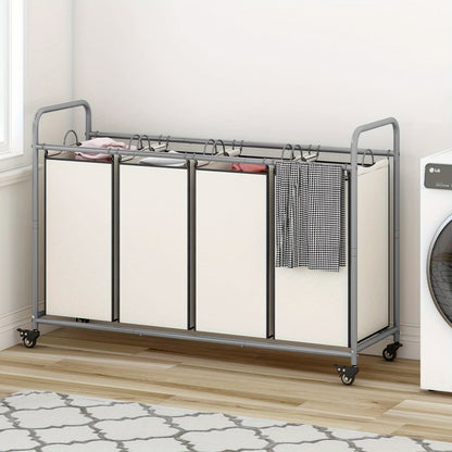 SUOERNUO Laundry Basket 4 Bag Sorter Laundry Hamper Cart with Heavy Duty Rolling Lockable Wheels and Removable Bags