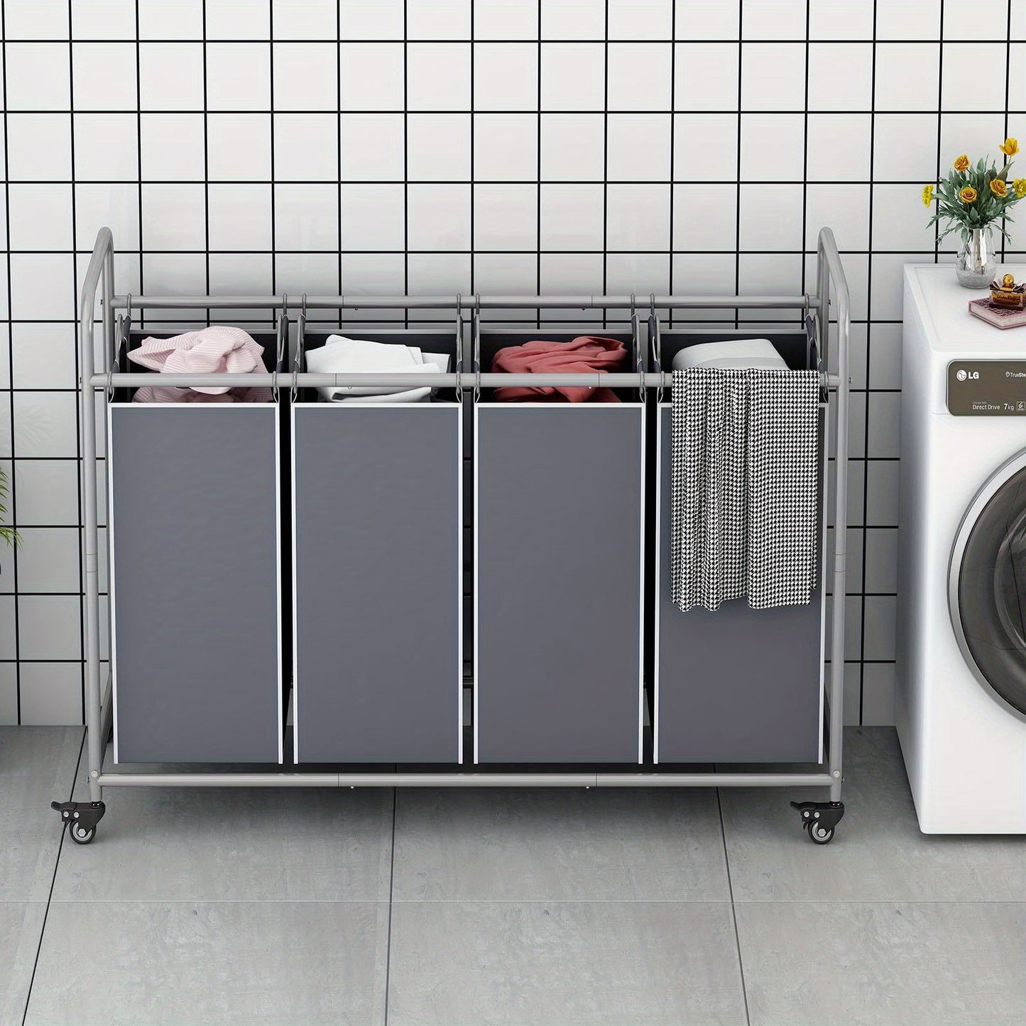SUOERNUO Laundry Basket 4 Bag Sorter Laundry Hamper Cart with Heavy Duty Rolling Lockable Wheels and Removable Bags