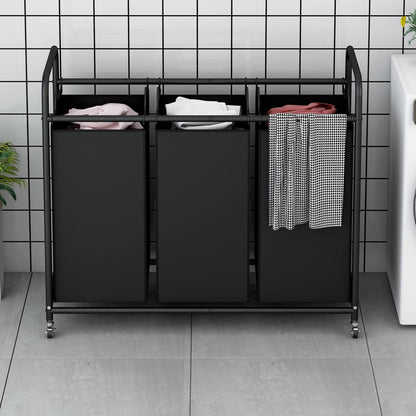 Laundry Basket 3-Bag Sorter 63.4gal Laundry Home Decor Hamper Cart With Heavy Duty Rolling Lockable Wheels And Removable Bags Included For Bedroom, Laundry Room - Sturdy Fabric Storage Bin, Laundry Baskets
