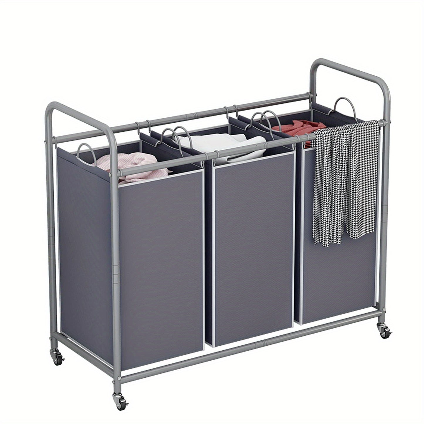 Laundry Basket 3-Bag Sorter 63.4gal Laundry Home Decor Hamper Cart With Heavy Duty Rolling Lockable Wheels And Removable Bags Included For Bedroom, Laundry Room - Sturdy Fabric Storage Bin, Laundry Baskets