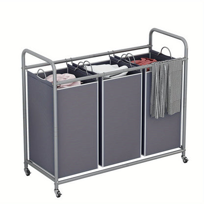 Laundry Basket 3-Bag Sorter 63.4gal Laundry Home Decor Hamper Cart With Heavy Duty Rolling Lockable Wheels And Removable Bags Included For Bedroom, Laundry Room - Sturdy Fabric Storage Bin, Laundry Baskets