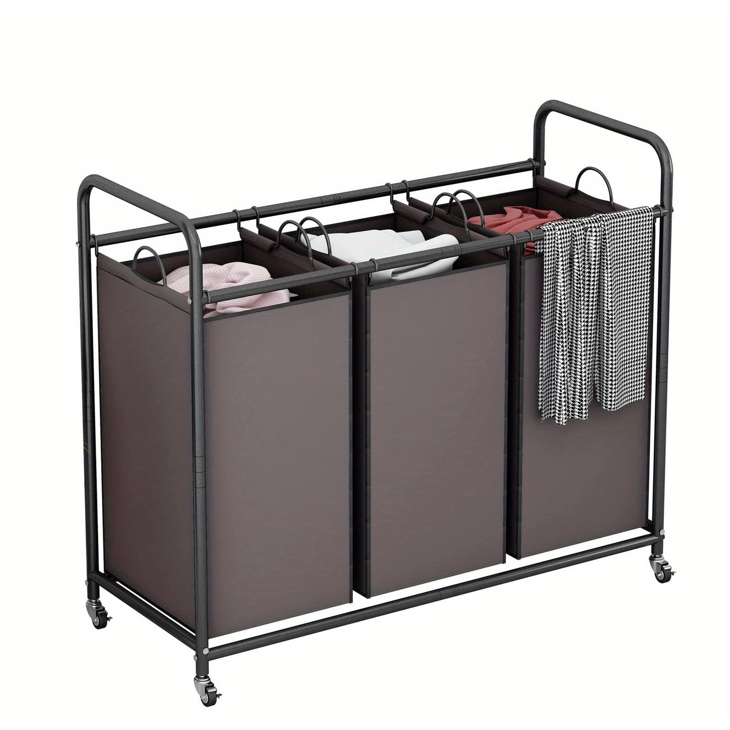 Laundry Basket 3-Bag Sorter 63.4gal Laundry Home Decor Hamper Cart With Heavy Duty Rolling Lockable Wheels And Removable Bags Included For Bedroom, Laundry Room - Sturdy Fabric Storage Bin, Laundry Baskets