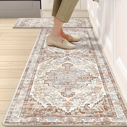 Anti Fatigue Kitchen Mat Set of 2 Non Slip Kitchen Rugs and Mats Cushioned Kitchen Mats for Floor Distressed Boho Kitchen Mat Mat Runner for Sink Laundry Office