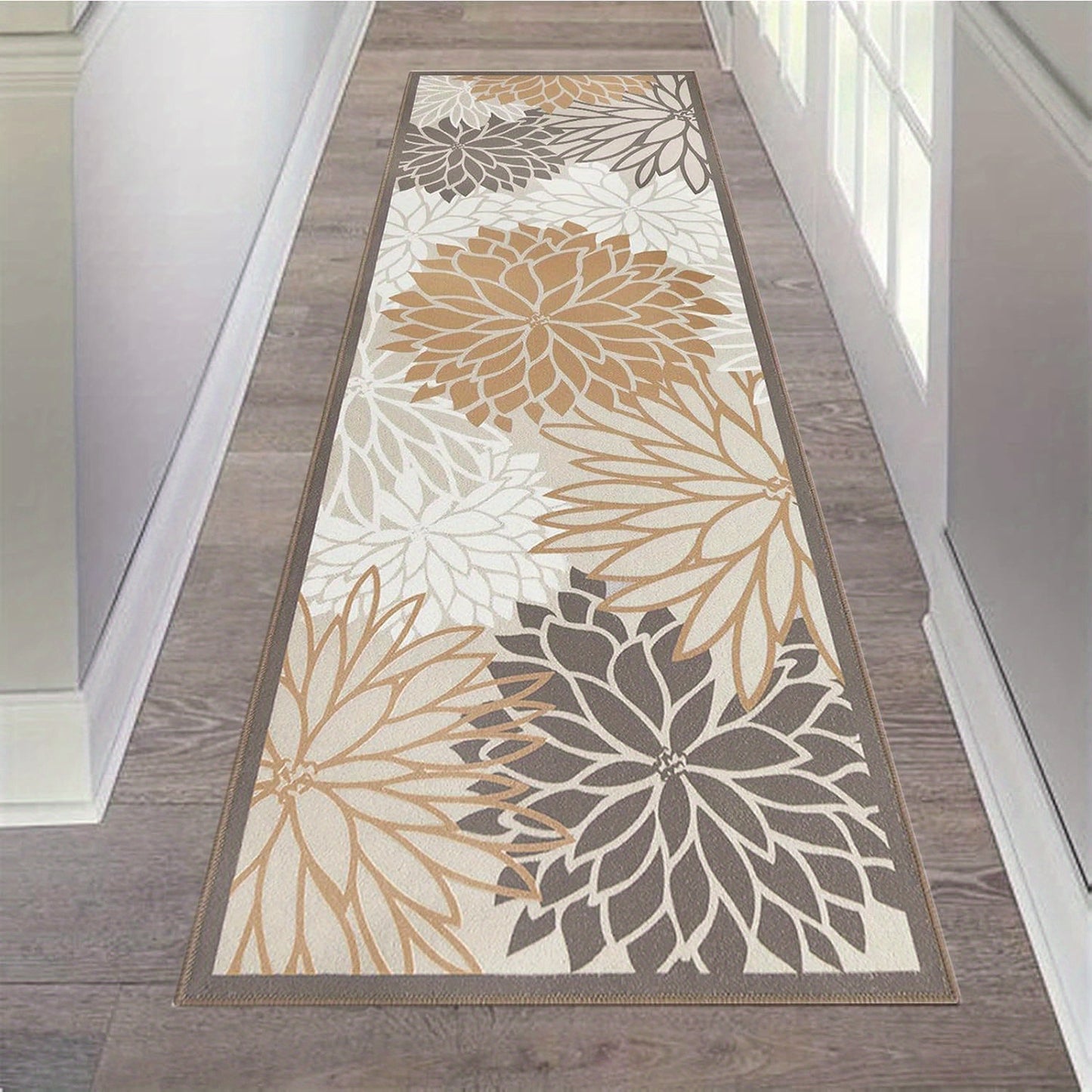Floral Medallion Runner Rug Non-Slip Washable Hallway Runner Rug Accent Laundry Rug Runner Low-Profile Floor Carpet Runners for Hallways Entryway Laundry Room Bathroom