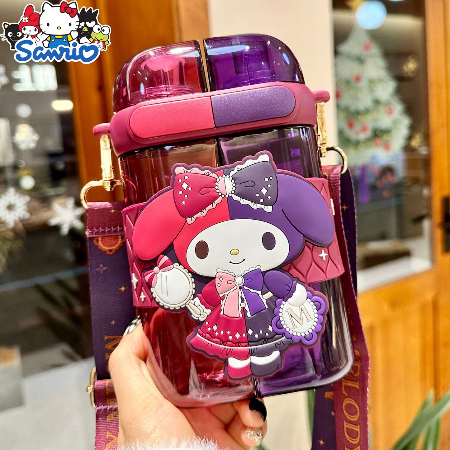 1pc Authorized By Sanrio Kuromi Hello Kitty Cinnamoroll Melody 21.6oz Straw Water Bottle Dual Nozzle Design with Portable Stylish Perfect Sport Travel Work