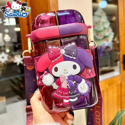 1pc Authorized By Sanrio Kuromi Hello Kitty Cinnamoroll Melody 21.6oz Straw Water Bottle Dual Nozzle Design with Portable Stylish Perfect Sport Travel Work