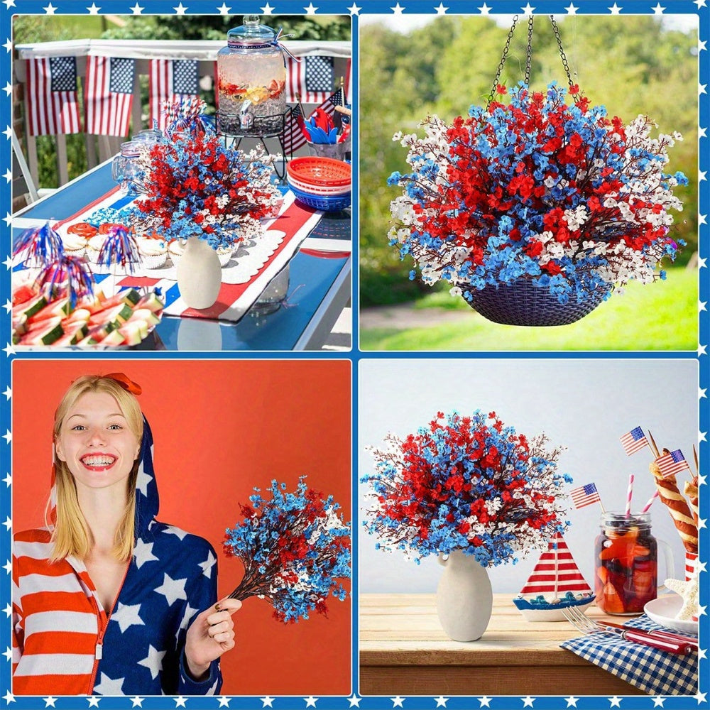 15pcs 4th of July Artificial Flowers, Real Touch Petals, Patriotic Flowers for Independence Day Home Decor Floral Arrangement Table Centerpieces, Independence Day Holiday Decoration