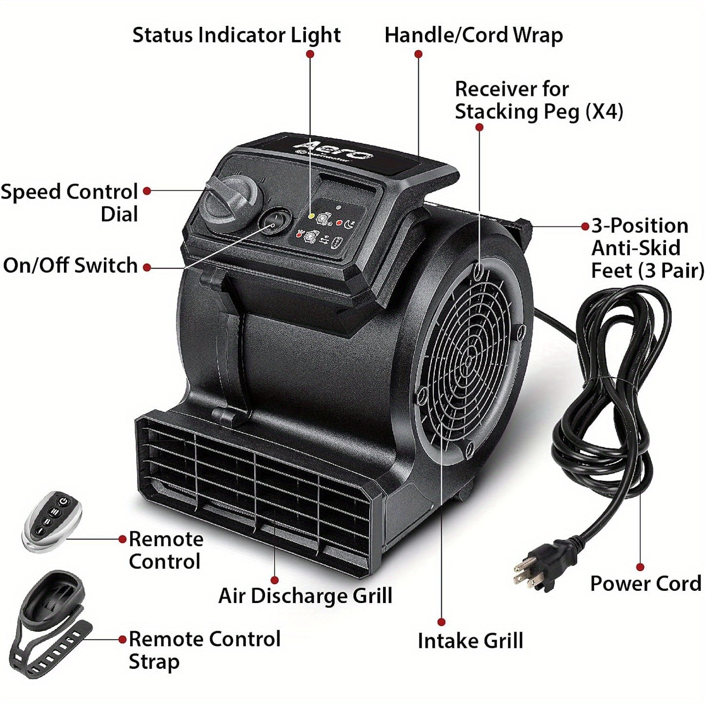 550 CFM Portable Air Mover Floor And Carpet Dryer for Drying And Cooling