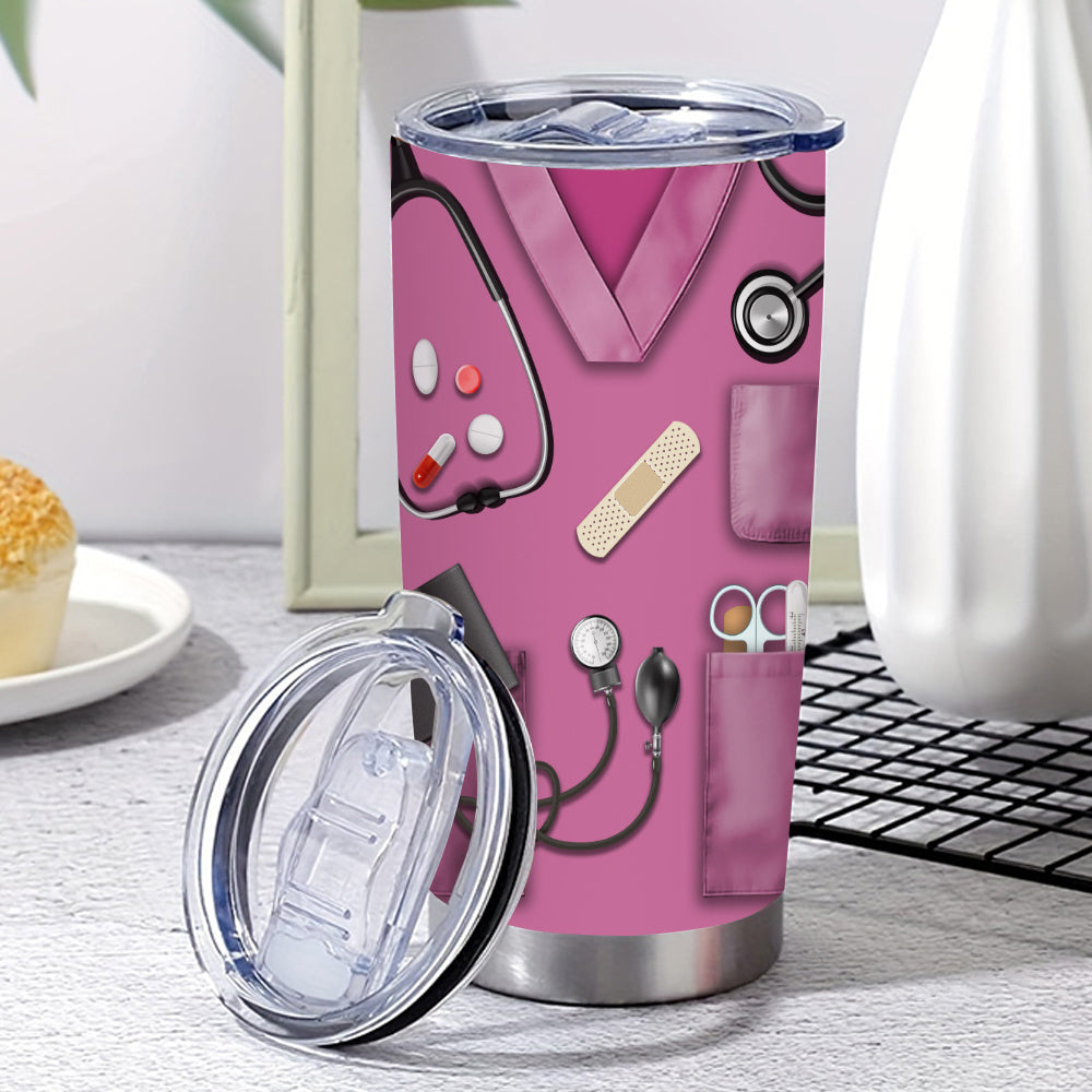 A Coffee Mug Featuring a Nurse'S Medical Kit Design, a 20-Ounce Stainless Steel Insulated Cup with a Lid And Straw, Suitable for Beverages And Kitchen Storage, Perfect for Travel, Summer Hydration