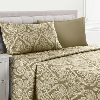 Lux Decor 4/6 Pieces Paisley Bed Sheet, Breathable Hotel Style Sheets, 100% polyester Sheets Deep Pockets, Easy-Fit, Soft & Wrinkle Free Cooling Bed Sheets, 6 Pc includes 4 pillowcases and 4 Pc (Twin & Twin xl) includes 2 pillowcases