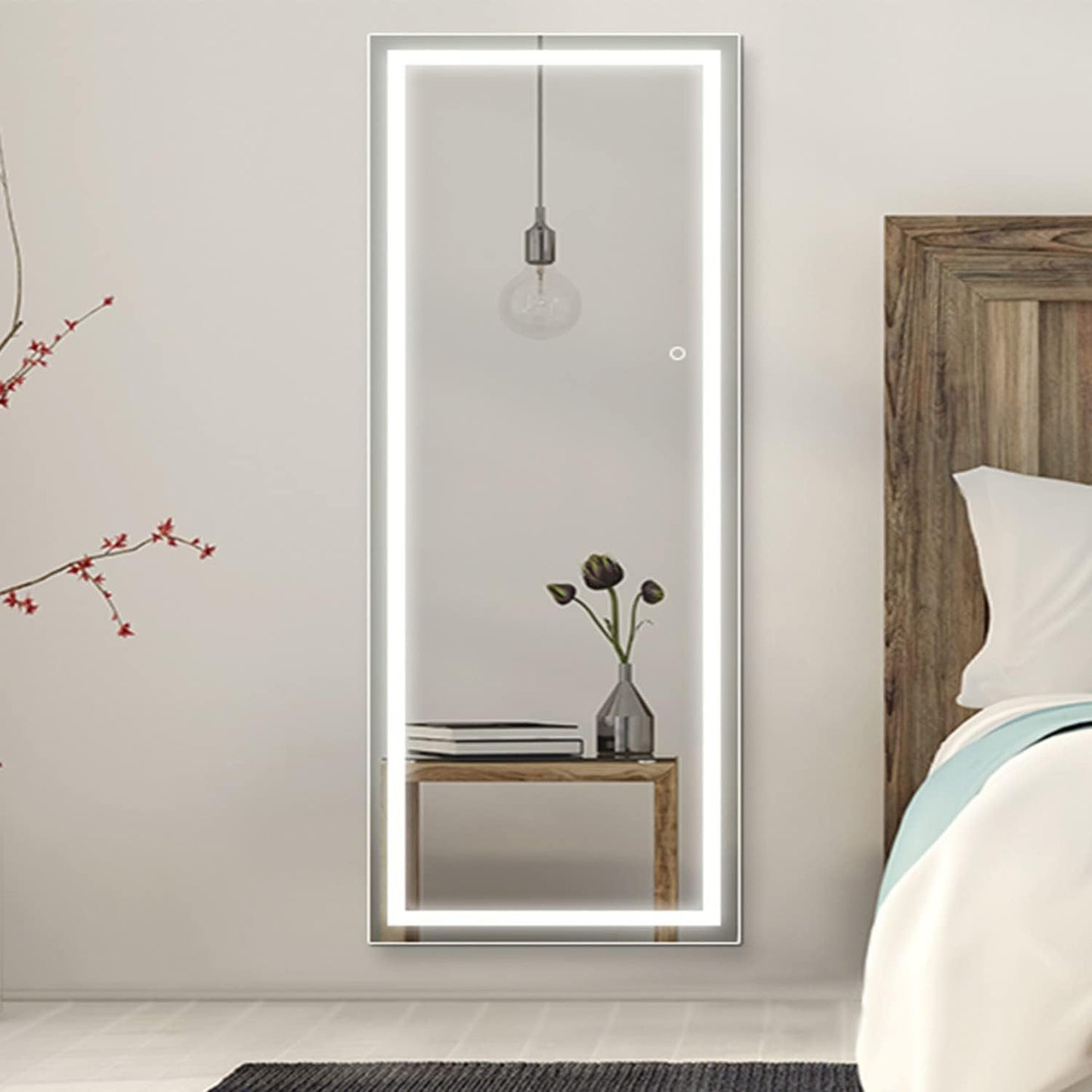 LED Full Length Mirror with Lights, Touch Control Lighted Full Body Mirror, Free Standing Wall Mounted Leaning Bedroom Mirror with LED Light Strip for Dressing Room Vanity