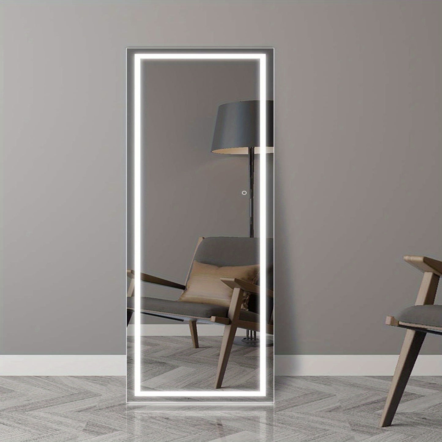 Full Length Mirror with LED Lights & Touch Sensor – 64"x21" Dimmable Smart Floor Mirror, Wall Mount or Freestanding, Slim Modern Frame for Bedroom, Vanity & Dressing Room