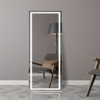 Full Length Mirror with LED Lights & Touch Sensor – 64"x21" Dimmable Smart Floor Mirror, Wall Mount or Freestanding, Slim Modern Frame for Bedroom, Vanity & Dressing Room