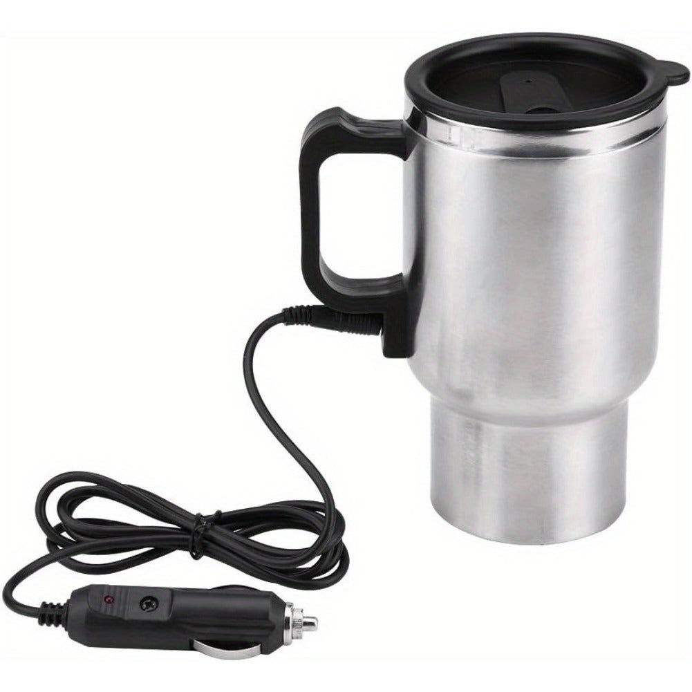 12V Car Electric Kettle 450ml Stainless Steel Travel Heating Cup Auto Shut-Off Portable Car Water Heater for Hot Water Tea Coffee Road Trip Camping