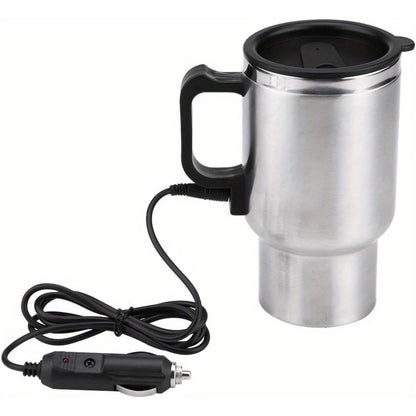 12V Car Electric Kettle 450ml Stainless Steel Travel Heating Cup Auto Shut-Off Portable Car Water Heater for Hot Water Tea Coffee Road Trip Camping