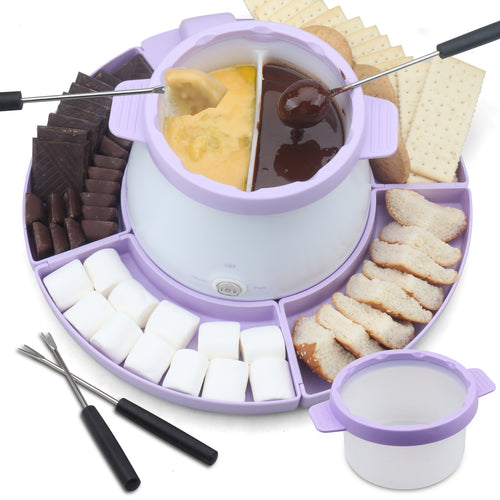 [Chocolate Melting Pot] Electric Fondue Pot Set With Fondue Forks, 2.5 Cups Candy & Chocolate Melting Pot, Melting Chocolate Warmer For Dipping With 2 Pots, Purple