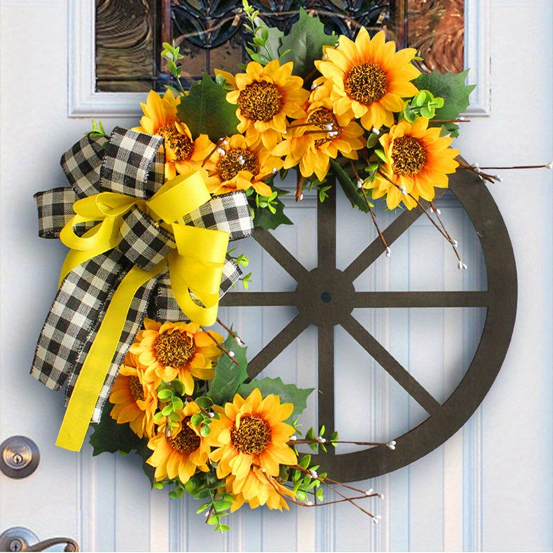 Sunflower Bow Wreath for Front Door - Handcrafted Thanksgiving Wreath with Natural Look, Fall Seasonal Home Decor, Easy Installation Door Hanging Decoration