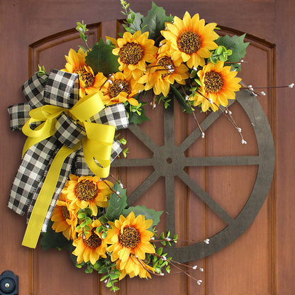 Sunflower Bow Wreath for Front Door - Handcrafted Thanksgiving Wreath with Natural Look, Fall Seasonal Home Decor, Easy Installation Door Hanging Decoration
