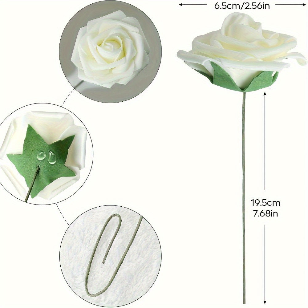 White Artificial Roses with Stem 50pcs – Realistic Fake Silk Rose Flowers for Wedding Bouquets, Centerpieces, Home Decor & DIY Floral Arrangements