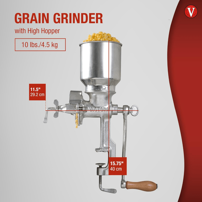 Manual High-Hopper Grain Grinder, Made in Colombia, Silver