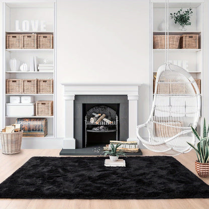 Fluffy Bedroom Rug Carpet Shaggy Fuzzy Rugs for Bedroom, Soft Rug for Room, Thick Black Area Rugs for Living Room, Cute Room Decor