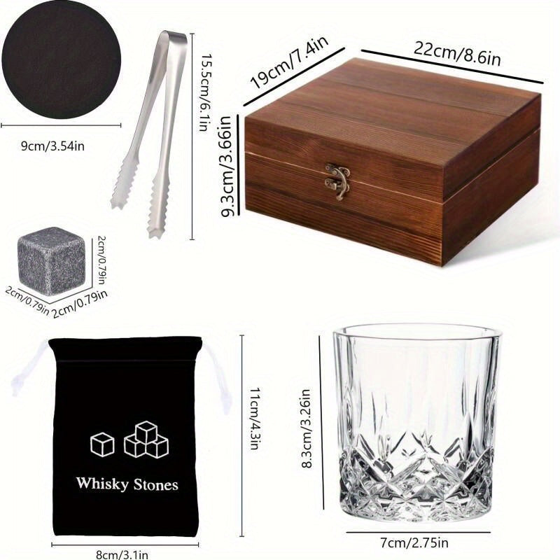 1 Set Whisky & Wine Glass Set with Cooling Stones & Ice Tong, Portable Bar Accessories, Use Without Electricity, Complete Bartenders Kit for Luxurious Drinking Experience
