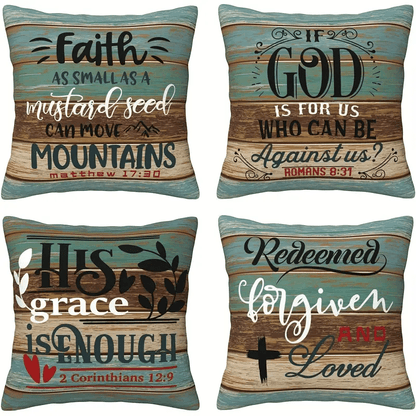 4pcs Decorative Throw Pillow Covers Inspirational Scripture Quotes for Sofa, Living Room, Bedroom, Office And Home Decor, Linen, 18 X 18 Inches, No Pillow Core
