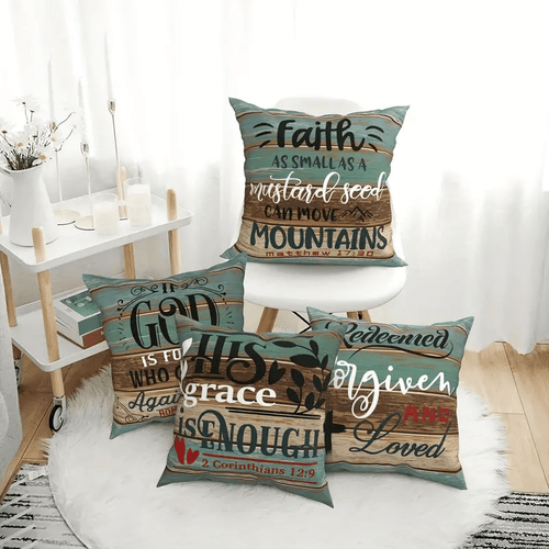 4pcs Decorative Throw Pillow Covers Inspirational Scripture Quotes for Sofa, Living Room, Bedroom, Office And Home Decor, Linen, 18 X 18 Inches, No Pillow Core