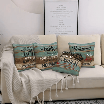 4pcs Decorative Throw Pillow Covers Inspirational Scripture Quotes for Sofa, Living Room, Bedroom, Office And Home Decor, Linen, 18 X 18 Inches, No Pillow Core