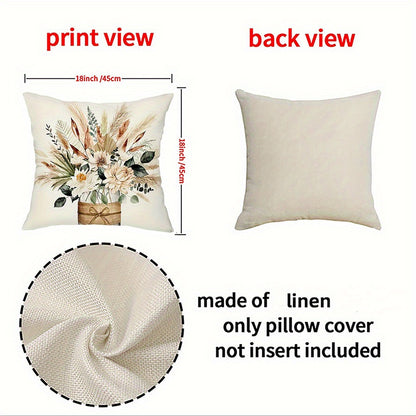 Set of 4 Eucalyptus Leaf Covers - White And Gray Farmhouse Design, 45X45 Cm / 18X18 Inches, Sturdy for Indoor/Outdoor Use, Soft And Chic, Does Not Include Pillow Inserts - Perfect for Sofa And Chair Accents