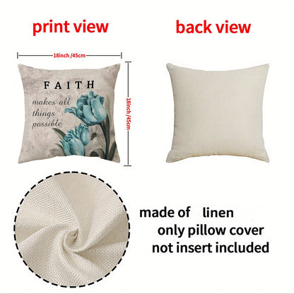 4 PCS Teal Tulip Decorative Throw Pillow Covers - Floral Patio Outdoor Pillow Covers for Sofa Living Room Bed Cushions, Farmhouse Modern Home Decor, 18x18 Inch