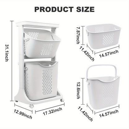 Laundry Hamper, Modern Upgrade 3/4 Tier Laundry Basket with Wheels, Large Capacity Laundry Basket, Movable By Layer Classification, Home Storage, Suitable for Laundry Room, Bathroom Decor And Accessories, Laundry Organizers And Storage