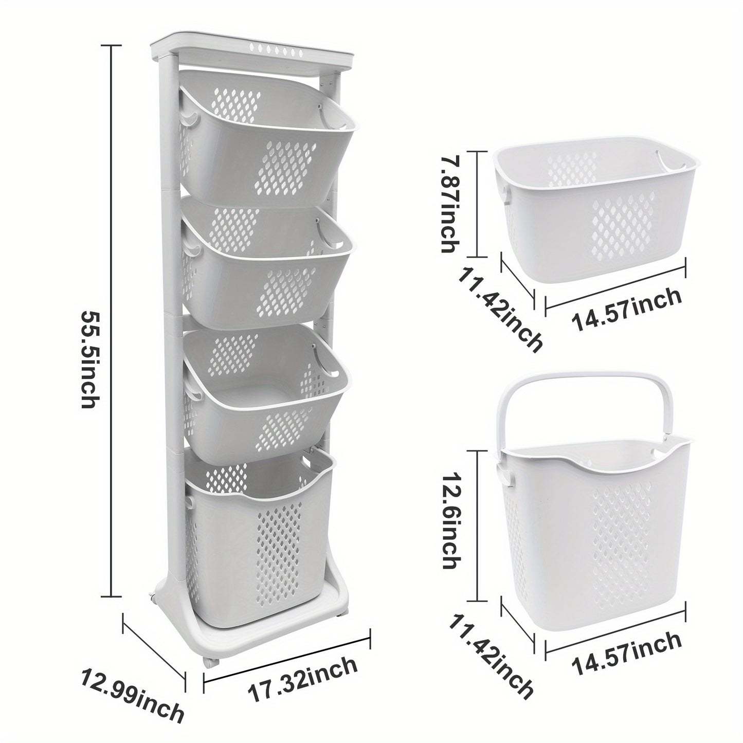 Laundry Hamper, Modern Upgrade 3/4 Tier Laundry Basket with Wheels, Large Capacity Laundry Basket, Movable By Layer Classification, Home Storage, Suitable for Laundry Room, Bathroom Decor And Accessories, Laundry Organizers And Storage