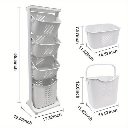 Laundry Hamper, Modern Upgrade 3/4 Tier Laundry Basket with Wheels, Large Capacity Laundry Basket, Movable By Layer Classification, Home Storage, Suitable for Laundry Room, Bathroom Decor And Accessories, Laundry Organizers And Storage