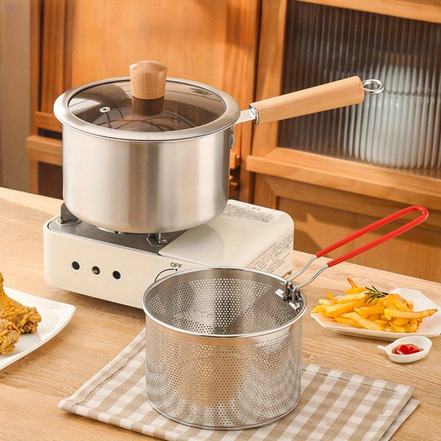 Versatile Cookware Set Made of Stainless Steel, Featuring a Frying Basket And a Glass Lid - Includes Non-Stick Options, Deep Fryer, Noodle Pot, Ricotta Pot