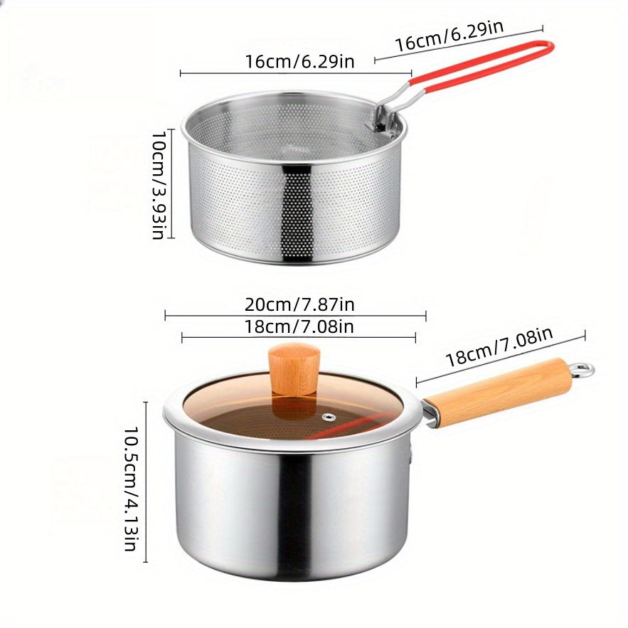 Versatile Cookware Set Made of Stainless Steel, Featuring a Frying Basket And a Glass Lid - Includes Non-Stick Options, Deep Fryer, Noodle Pot, Ricotta Pot
